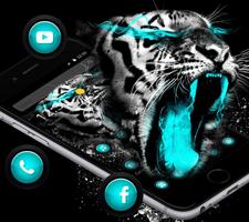 thème rugissement tigre néon bleu Affiche