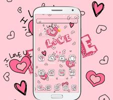 Doodle Pink Love Theme Wallpaper اسکرین شاٹ 1