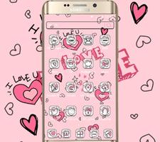 Doodle Pink Love Theme Wallpaper اسکرین شاٹ 2
