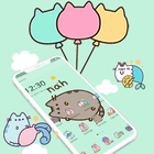 Green Cartoon Cute Pusheen Kitty Theme أيقونة