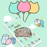 Green Cartoon Cute Pusheen Kitty Theme أيقونة