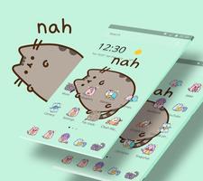 Green Cartoon Cute Pusheen Kitty Theme تصوير الشاشة 1