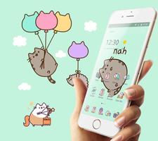 Green Cartoon Cute Pusheen Kitty Theme تصوير الشاشة 2