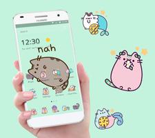 Green Cartoon Cute Pusheen Kitty Theme تصوير الشاشة 3