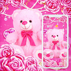 Pink Rose Teddy Bear Romantic Theme icône