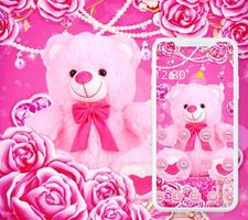 Pink Rose Teddy Bear Romantic Theme Affiche