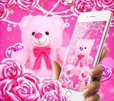 Pink Rose Teddy Bear Romantic Theme capture d'écran 2