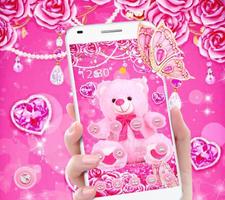 Pink Rose Teddy Bear Romantic Theme capture d'écran 3