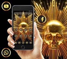 Golden Glitter Metal Skull Theme Affiche