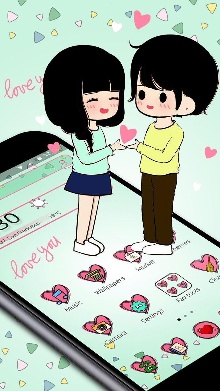 Cute Cartoon Lovely Couple Theme APK للاندرويد تنزيل Cute Cartoon Lovely Couple Theme APK للاندرويد تنزيل