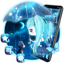 Kawaii Girl & Cute Cat In Rain Theme APK