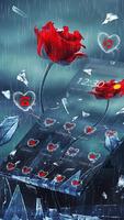 Raining Glass Red Rose Theme Affiche