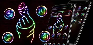 Neon Finger Heart Love Launcher Theme 👌