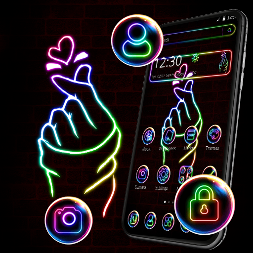 Neon Finger Heart Love Launcher Theme 👌