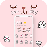 Pink Cute Cartoon Kitty Face Theme آئیکن