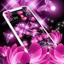 Neon Pink Black Butterfly Flower Theme APK