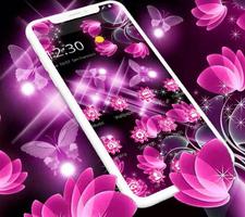 Neon Pink Black Butterfly Flower Theme ポスター