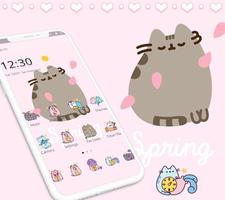 Pink Cute Pusheen Kitty Theme 截圖 1