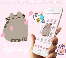 Pink Cute Pusheen Kitty Theme syot layar 2