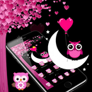 Pink Cartoon Moon Owl Theme aplikacja