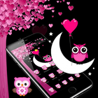 Pink Cartoon Moon Owl Theme ikon