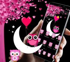 Pink Cartoon Moon Owl Theme ポスター
