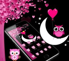 Pink Cartoon Moon Owl Theme 截圖 1