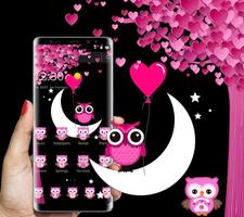 Pink Cartoon Moon Owl Theme स्क्रीनशॉट 2