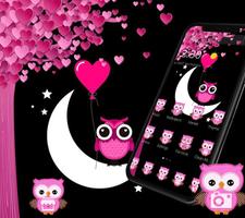 Pink Cartoon Moon Owl Theme capture d'écran 3
