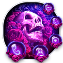 Neon Purple Rose Skull Theme APK