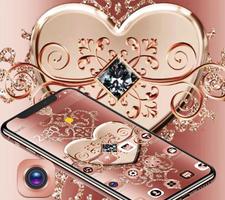 برنامه‌نما Rose Gold Diamond Heart Luxury Theme عکس از صفحه