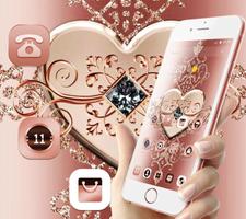برنامه‌نما Rose Gold Diamond Heart Luxury Theme عکس از صفحه