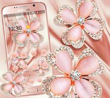 Glitter Gold Rose Diamond Flower Theme الملصق