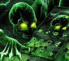 Green Horrific Zombie Skull Theme Affiche