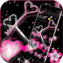 Pink Black Glitter Diamond Heart Key Theme APK