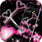 Pink Black Glitter Diamond Heart Key Theme icône