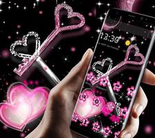 Pink Black Glitter Diamond Heart Key Theme capture d'écran 1