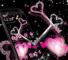 Pink Black Glitter Diamond Heart Key Theme capture d'écran 3