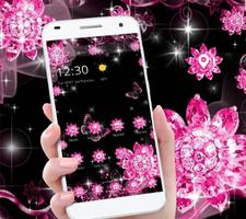 Pink Black Glitter Diamond Flower Sparkling Theme Affiche
