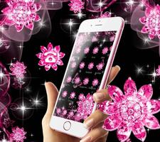 Pink Black Glitter Diamond Flower Sparkling Theme capture d'écran 1