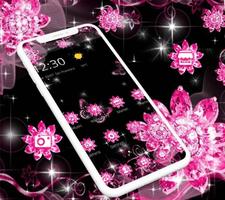 Pink Black Glitter Diamond Flower Sparkling Theme capture d'écran 2