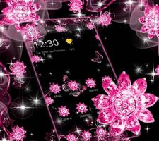 Pink Black Glitter Diamond Flower Sparkling Theme capture d'écran 3