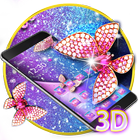 لخيال الوردي الأرجواني الماس الفراشة 3D الموضوع أيقونة
