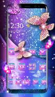 Fantasy Pink Purple Diamond Butterfly 3D Theme پوسٹر