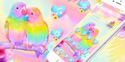 3D Cute Colorful Lovebirds Parrot Gravity Theme تصوير الشاشة 3