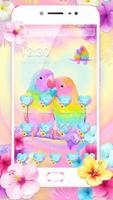 3D Cute Colorful Lovebirds Parrot Gravity Theme पोस्टर