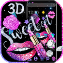 3D Paillettes doux baiser (Lèvres) Thème APK