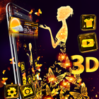 3D Golden Girl Butterfly Glass Tech Theme icône