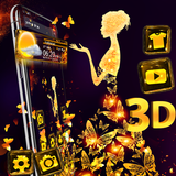 3D Golden Girl Butterfly Glass Tech Theme Zeichen