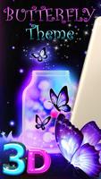 3D Neon Butterfly Glass Tech Theme Affiche